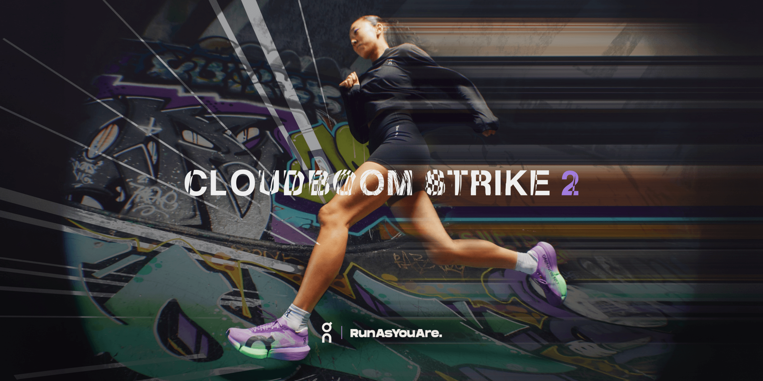 Runner wearing the On Cloudboom Strike 2 in RunAsYouAre campaign artwork
